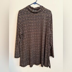 Susan Graver Mock Neck Turtleneck Top 2x Blk And Gold